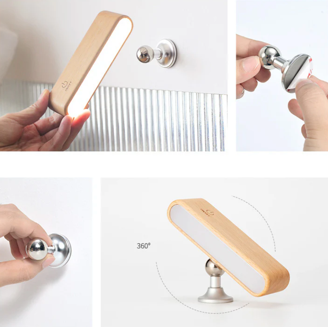 Skrivebordslampe i massivt tre med magnetisk lading