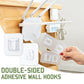 Double-sided adhesive hooks for a no-drill storage solution 